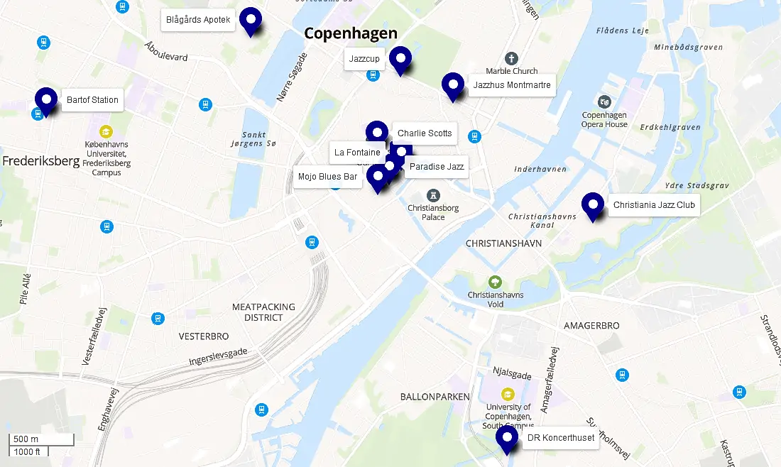 Top 10 Jazz Venues in Copenhagen Map